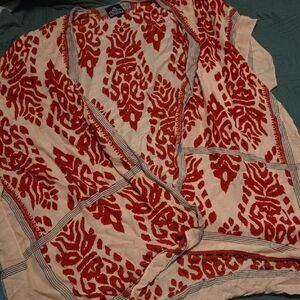Angie Women's Kimono with Red and Cream Patterns